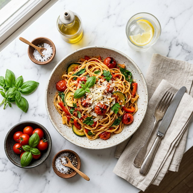 Frisches, köstliches Essen auf Marmortisch