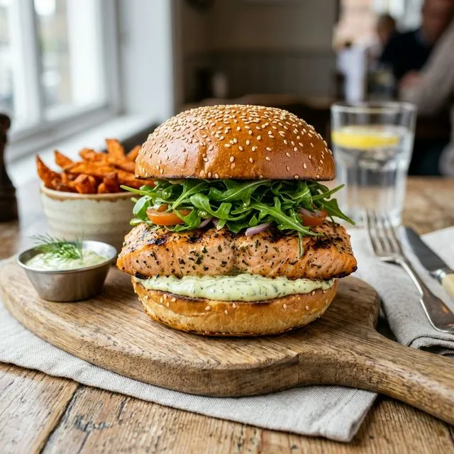 Lachs-Burger mit Zitronen-Dill-Mayo