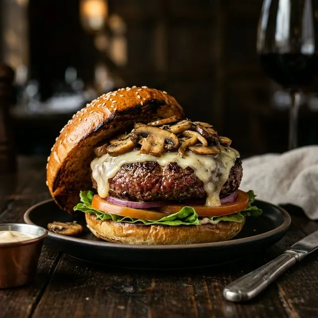 Pilz-Burger mit Schweizer Käse