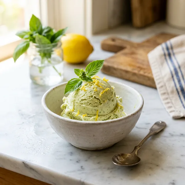 Basilikum-Zitronen-Eis: Der ultimative Frischekick in strahlendem Grün