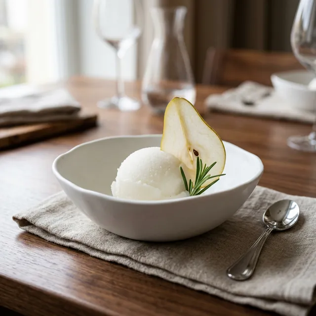 Birnen-Sorbet mit Rosmarin: Noble Herbstfrische und Kräuter-Eleganz