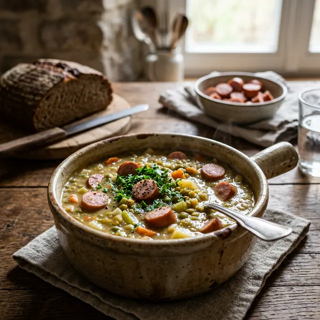 Erbseneintopf mit Würstchen: Rezept & Anleitung – Suppen & Eintöpfe